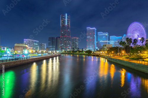 Cityscape of Yokohama city at night  Japan