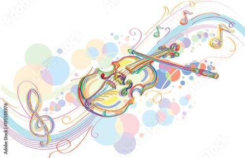 Drawn violin and musical notes
