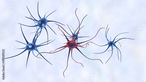 Science or medical background with molecules, 3d rendering virus, bacteria, cell. System of neurons. Genetic, scientific, medical research. Abstract molecules design. 3D render illustration.