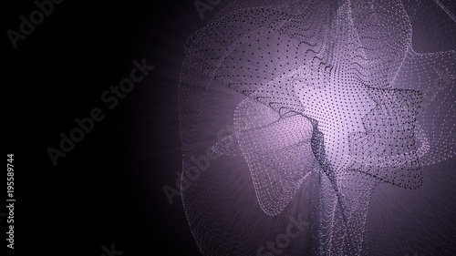 Molecule model with connected lines with dots on dark background. Medicine, technology, chemistry or science background. Scientific or medical background with molecules and atoms. 3d illustration.