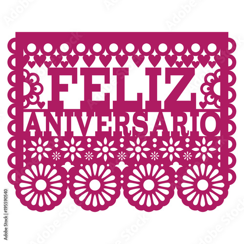 Feliz Aniversario Papel Picado vector design - Happy Anniversary greeting card, Mexican folk art paper banner  photo