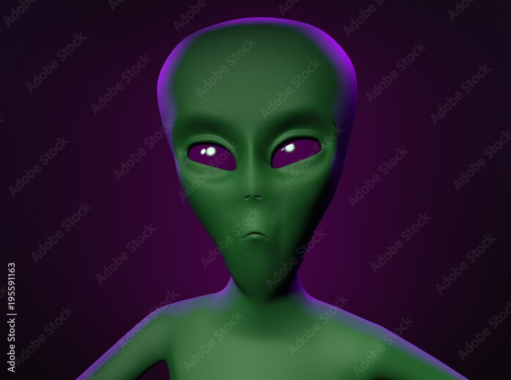 Aliens head on dark violet background - 3d illustration Aliens head on dark violet background - 3d illustration