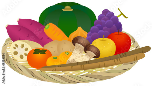 ザル盛り合わせ 秋の野菜とフルーツ Stock イラスト Adobe Stock