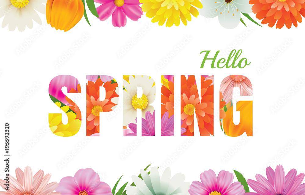 Hello spring flowers design in text background.