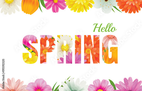 Hello spring flowers design in text background.