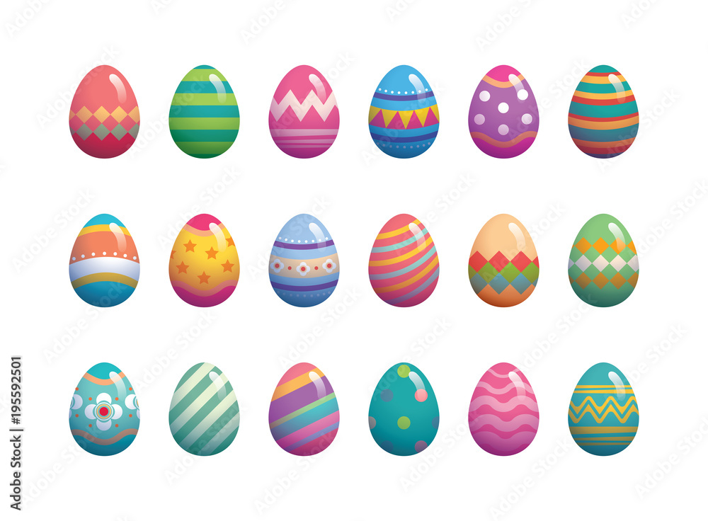 Set of easter eggs flat design on white background.