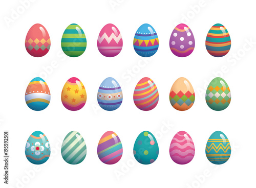 Set of easter eggs flat design on white background.