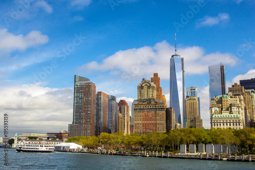 Lower Manhattan skyline view from ferry. New York City, USA © Dmitrii