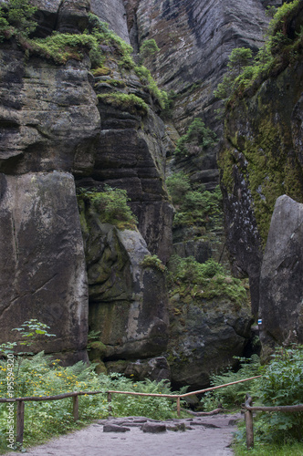 The narrow path among high rocks (Adrspach Rock City) 