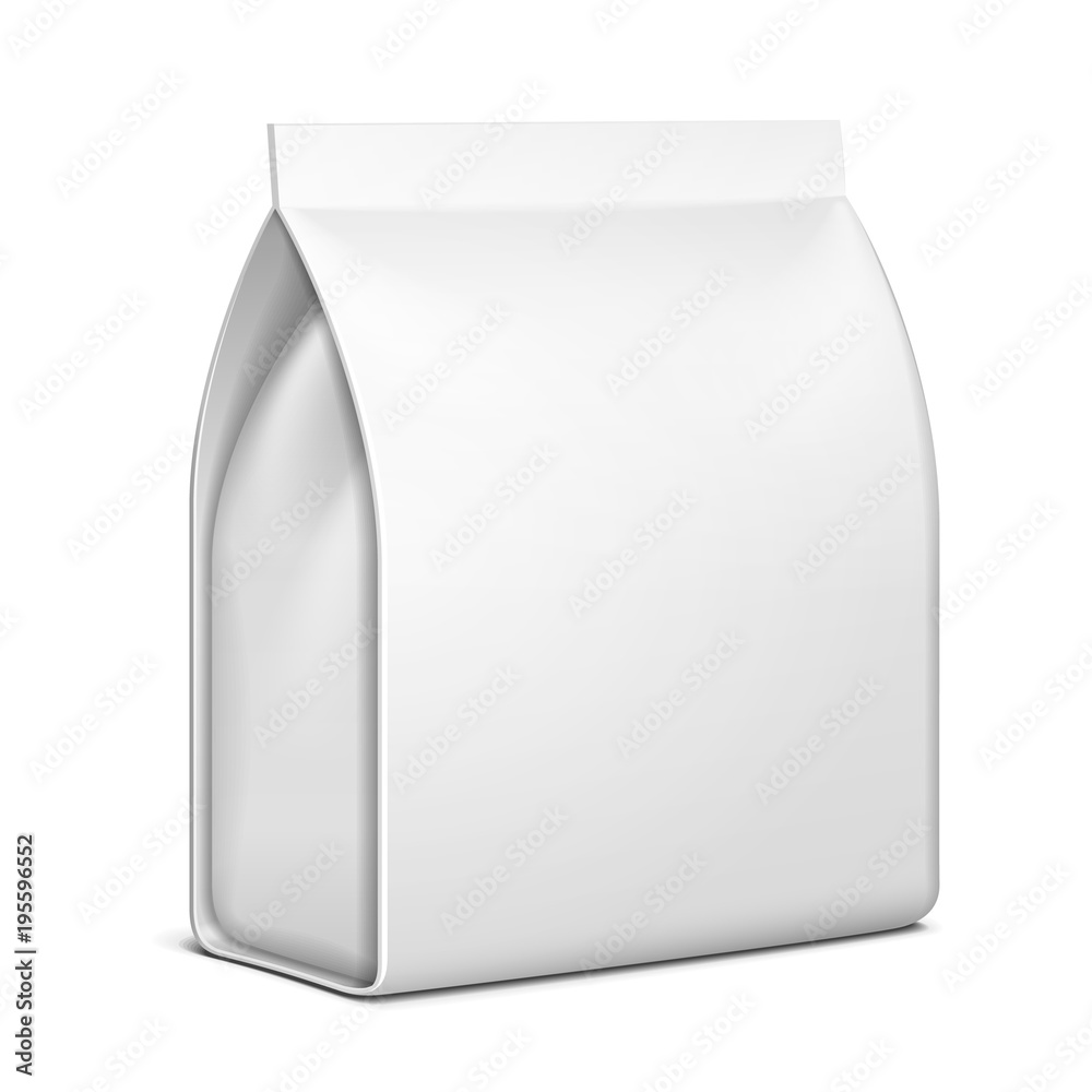 Blank Stand Up Pouch Snack Sachet Bag With Handle. Mock Up, Template. Illustration Isolated On White Background. Ready For Your Design. Product Packaging. Vector EPS10 Blank Stand Up Pouch Snack Sachet Bag With Handle. Mock Up, Template. Illustration Isolated On White Background. Ready For Your Design. Product Packaging. Vector EPS10