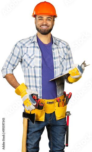 Construction worker isolated on white