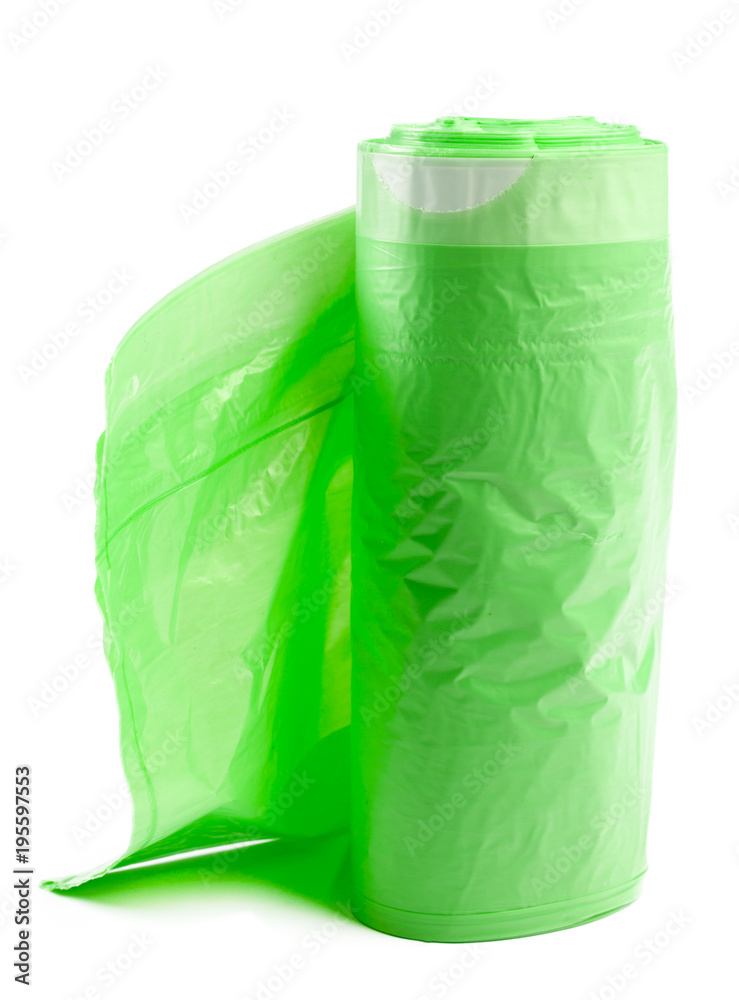 Fototapeta premium roll of plastic garbage bags isolated on white background