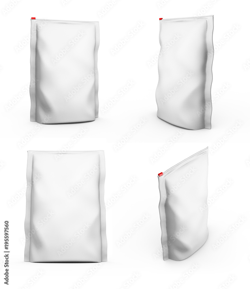 Blank Foil plastic white coffee bag isolated on white background ...
