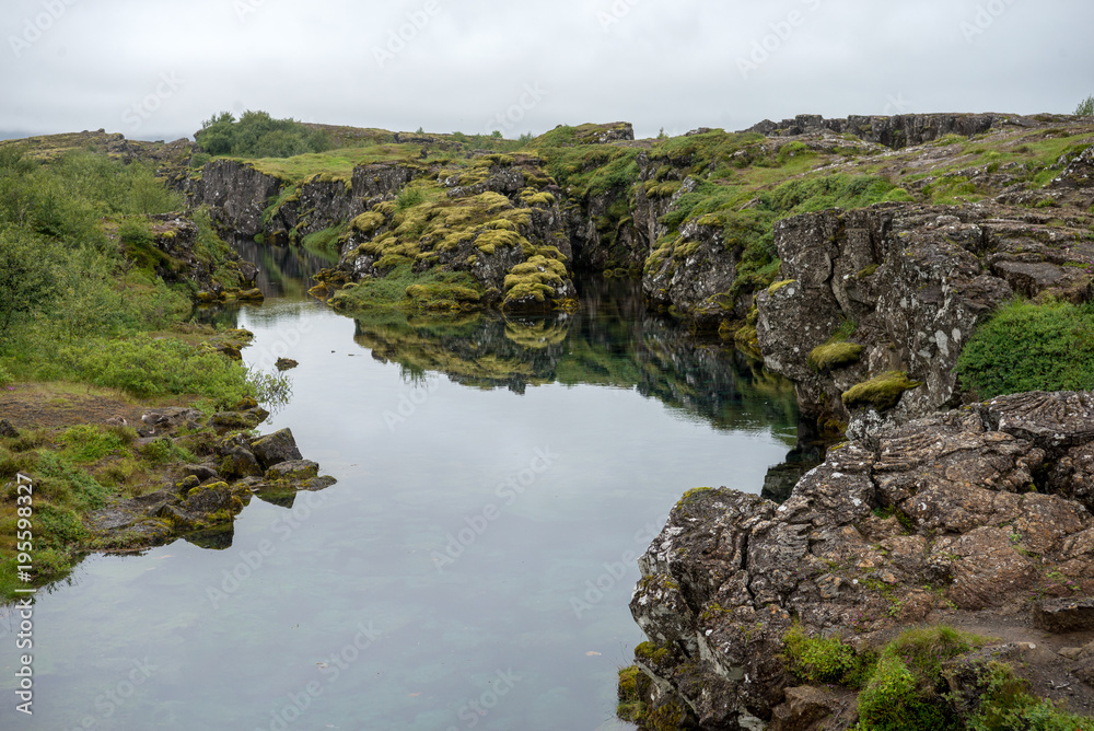 The Silfra fissure, Þingvellir, where the European and American Plates meet. Thingvellir National Park near Reykjavik, Iceland