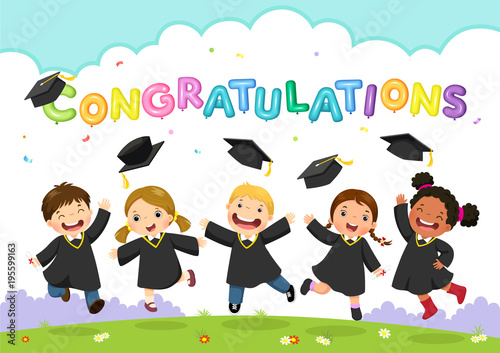 Happy graduation day. Vector illustration of students celebrating graduation