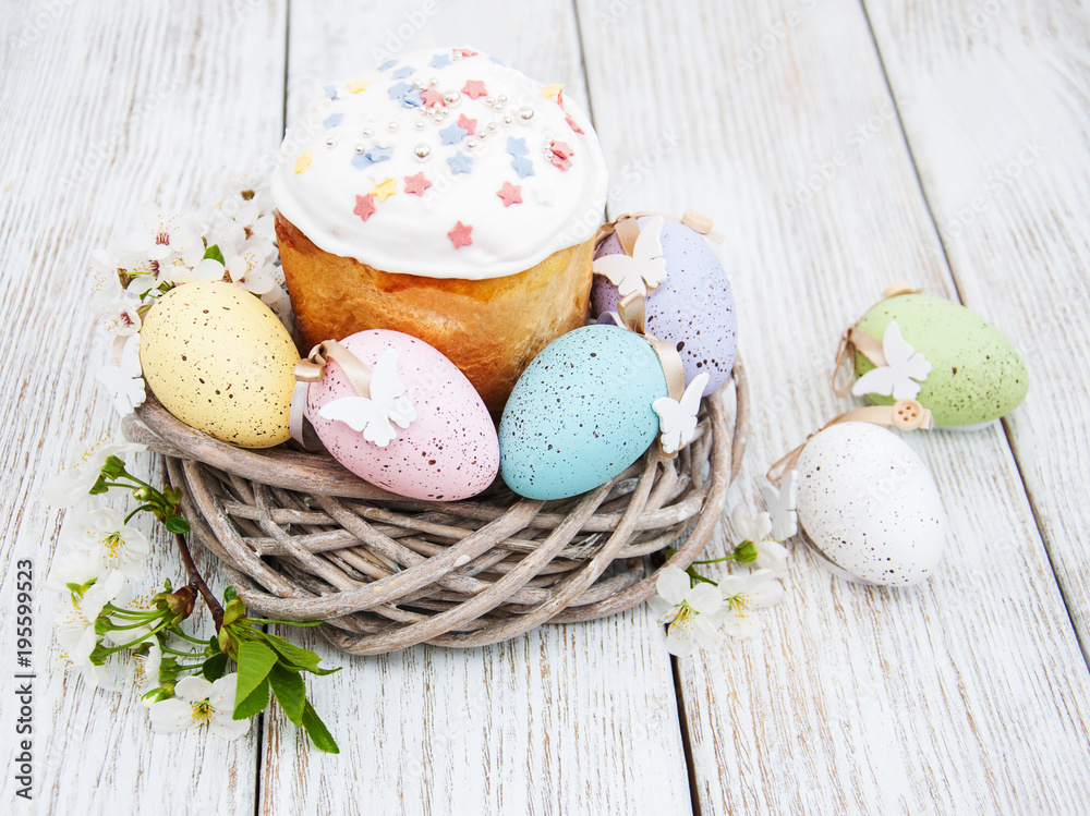 Obraz premium Easter bread and eggs