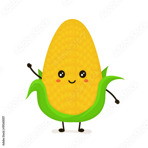 Funny happy cute smiling corncob. Vector 