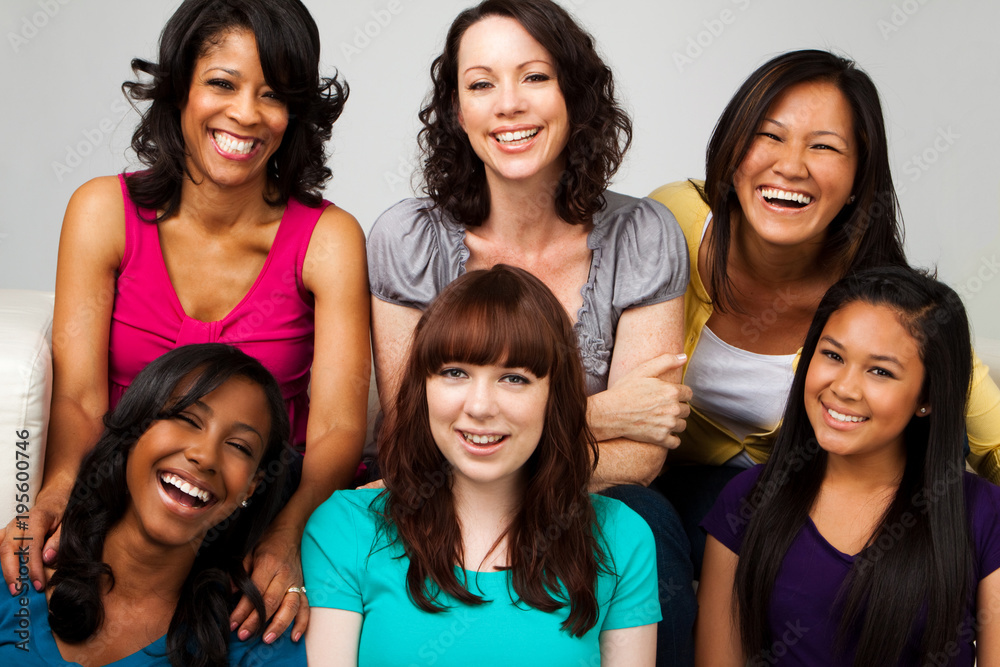 Diverse group of mothers and daughters. Diverse group of mothers and daughters.