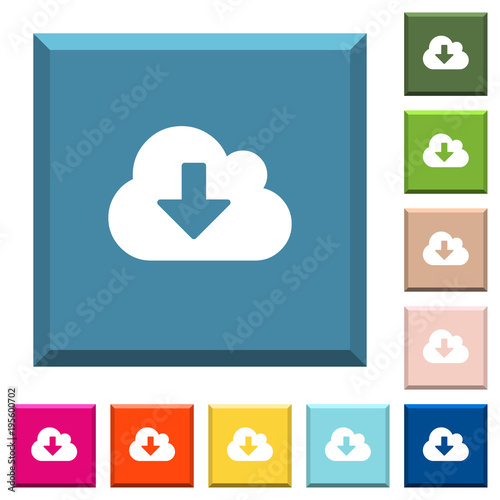 Cloud download white icons on edged square buttons