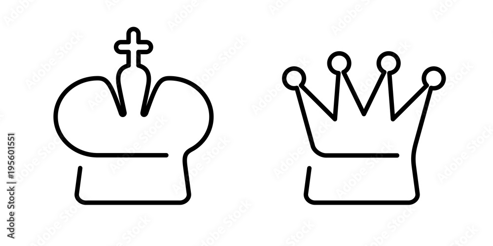 crown of king and Queen. Chess symbols. Icons Stock Vector