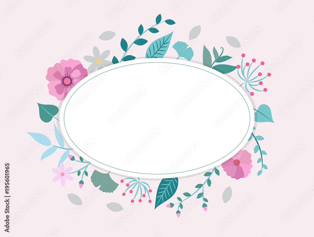 Spring flowers and leaves frame, vector illustration design template with copy space Spring flowers and leaves frame, vector illustration design template with copy space