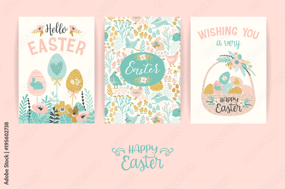 Happy Easter. Vector templates for card, poster, flyer and other users.