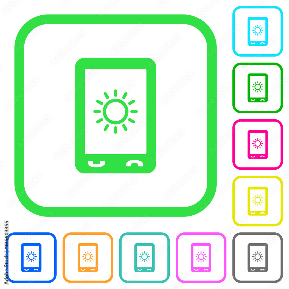 Mobile display brightness vivid colored flat icons Mobile display brightness vivid colored flat icons
