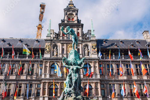 the main attraction of Antwerp and at the same time the Central area of the city-Grote Markt with the fountain of Brabo in the center
