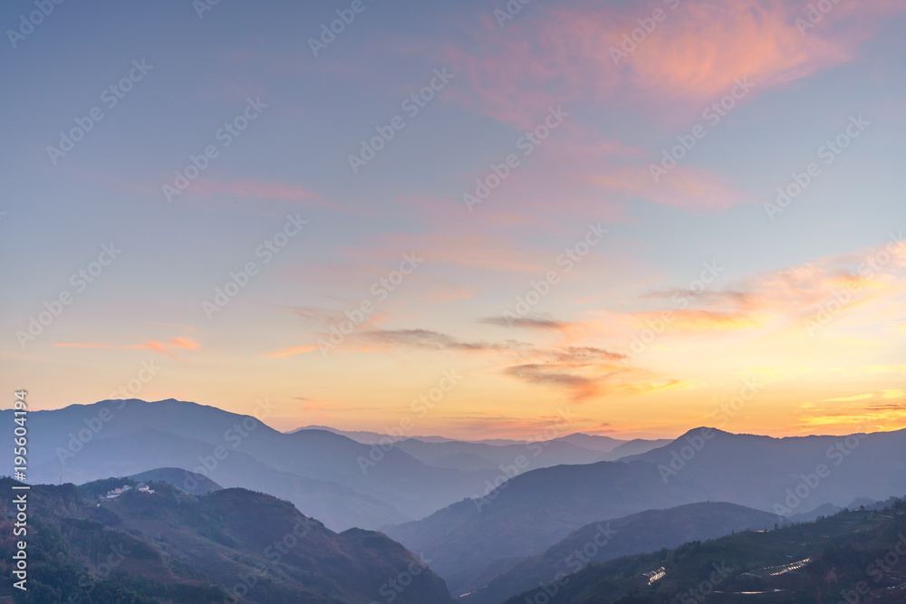 Sunset at Laohuzui Viewpoint in Yuanyang, South of China Sunset at Laohuzui Viewpoint in Yuanyang, South of China