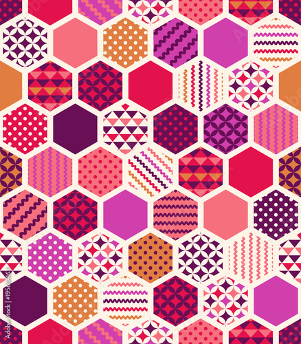 seamless colorful geometric hexagonal honeycomb patchwork pattern