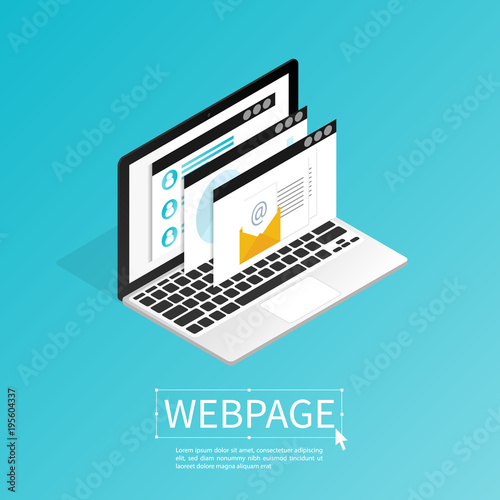 create website webpage design computer isometric flat vector