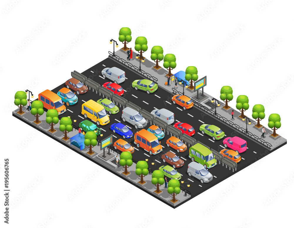 Isometric Traffic Jam Concept Isometric Traffic Jam Concept
