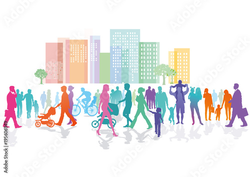 bunte Menschenmenge in der Stadt