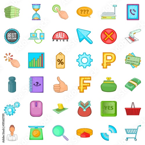 Monetary injection icons set, cartoon style