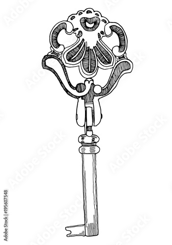 Hand drawn vintage key vector illustration, secret symbol