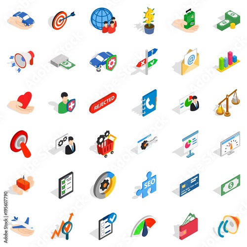 Cash fee icons set, isometric style