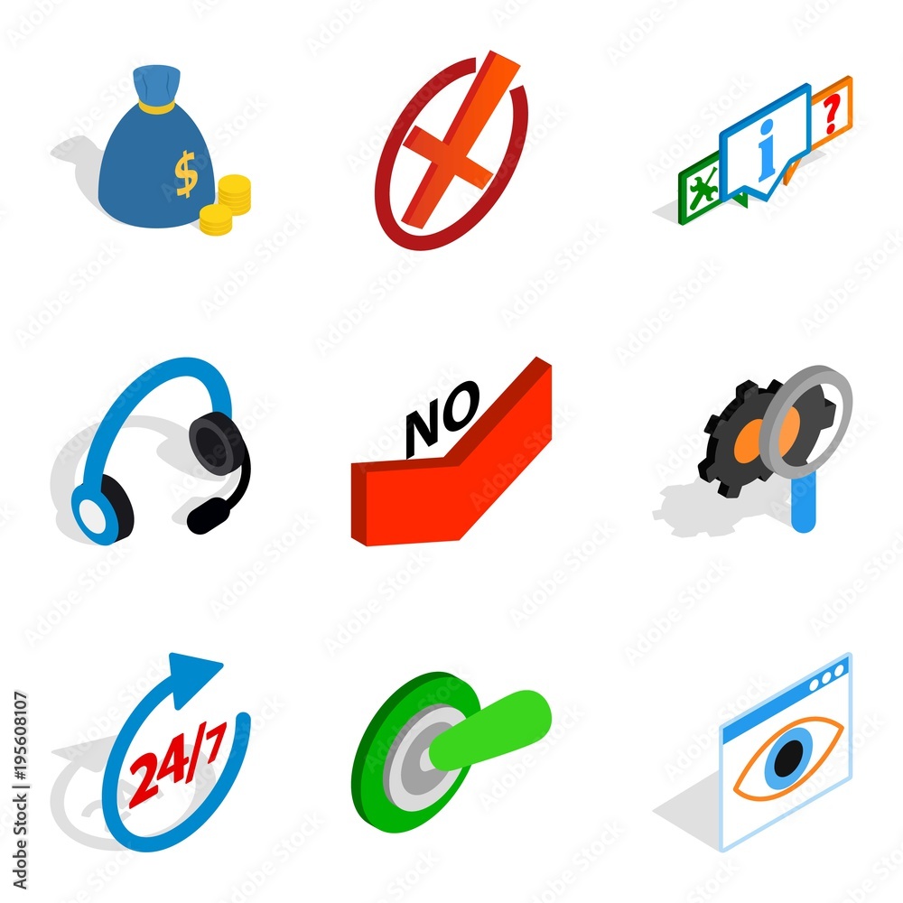 Commercial thing icons set, isometric style Commercial thing icons set, isometric style