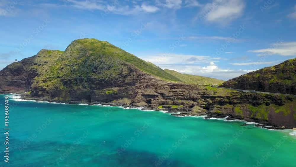 Hawaii beach - mountain - ocean - water 4K drone
