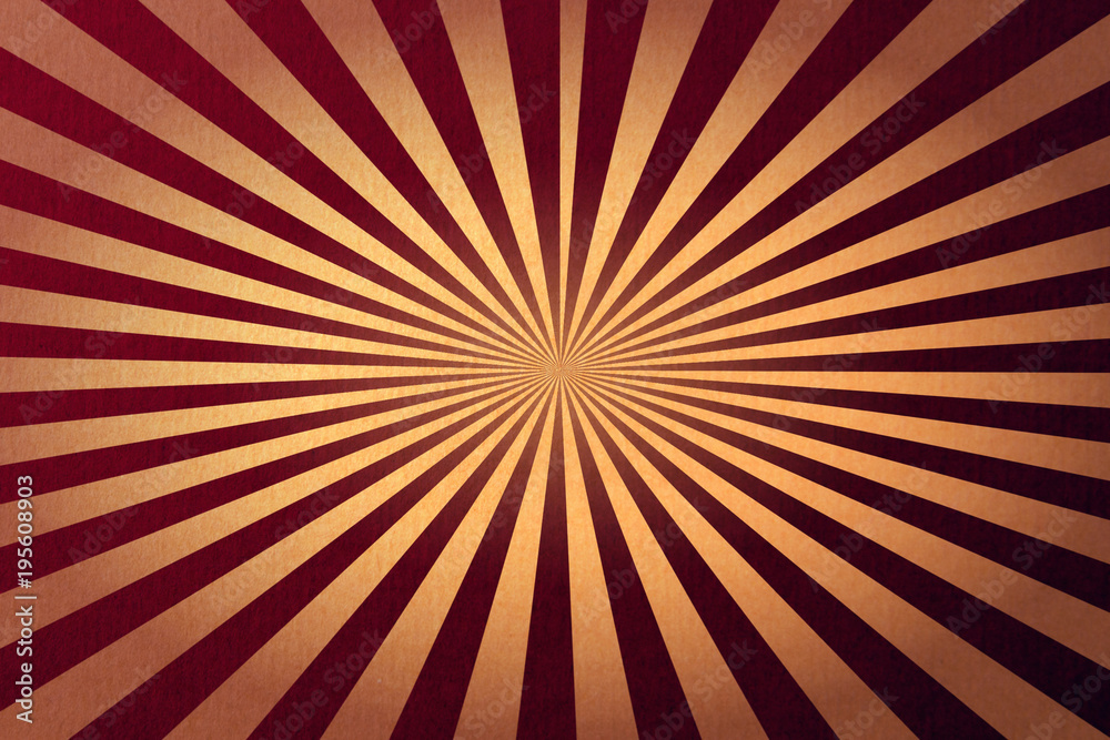 Abstract retro sunburst red background with old paper textured effect.