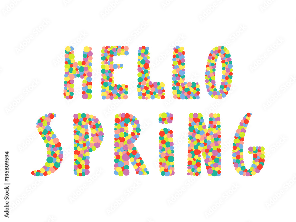 Hand drawn Hello Spring quote made of overlapping circles. Isolated objects on white background. Vector illustration. Design concept for change of seasons. Hand drawn Hello Spring quote made of overlapping circles. Isolated objects on white background. Vector illustration. Design concept for change of seasons.