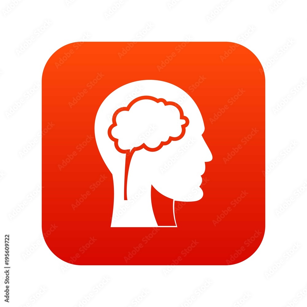 Head with brain icon digital red