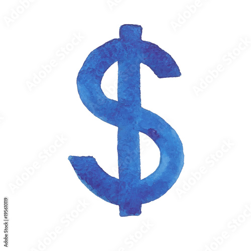 Dollar. Watercolor illustration of a monetary sign of America.