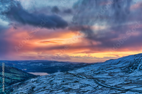 Sunset from the Kirkstone Pass in the English Lake District.