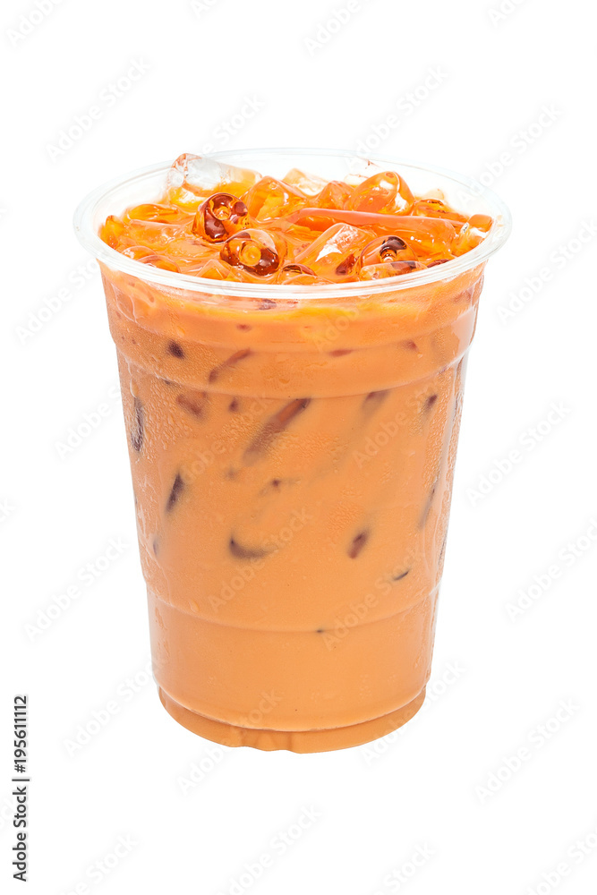 ice thai tea with milk on white background with clipping path Stock