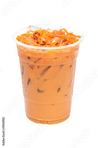 ice thai tea with milk on white background with clipping path