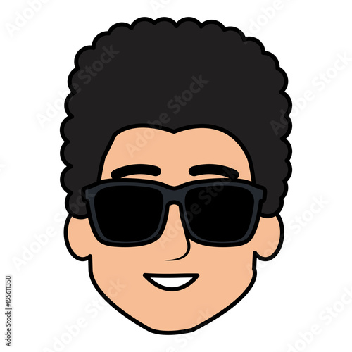 young man head with sunglasses character