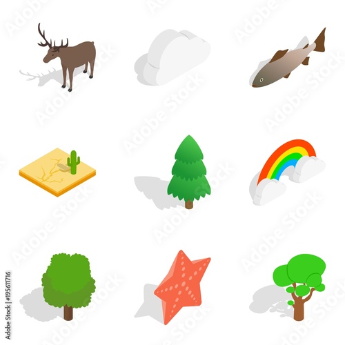 Zoological icons set, isometric style