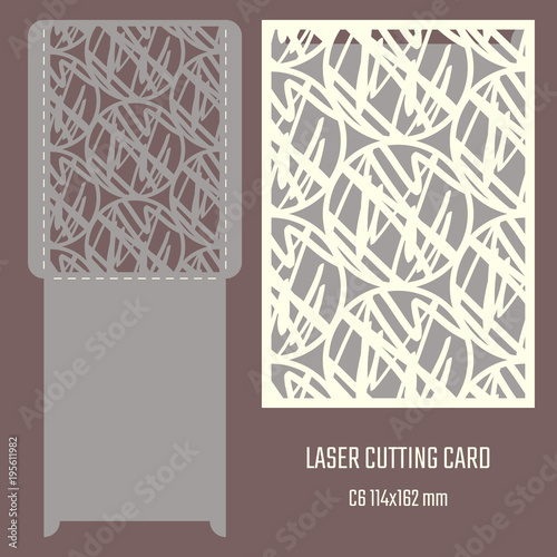 DIY laser cutting vector envelope. Wedding die cut invitation template. Cutout silhouette card. Scrapbook carved paperwork. Abstract stroke ornament.