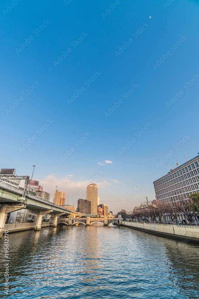 Osaka cityscape - Nakanoshima district at dusk - Osaka Japan