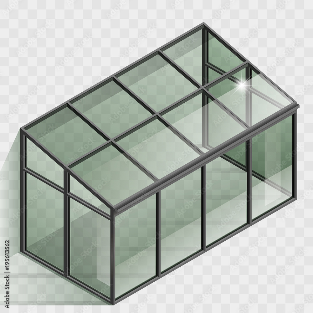 Greenhouse or winter garden. Covered veranda for plants. Glass dome. Modern architecture. Vector graphic with transparency - obrazy, fototapety, plakaty 